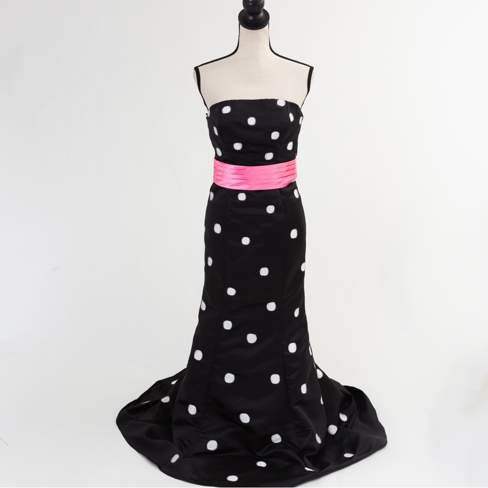 Polka dot formal dress full length strapless Tiffany Designs 4